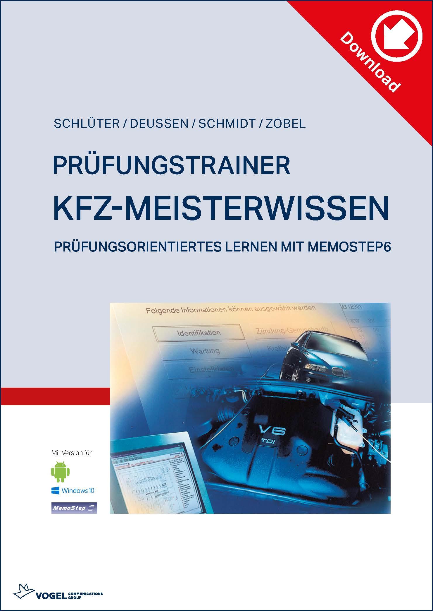 Pr-fungstrainer_Cover_Rahmen2473 Cover des Buchs Prüfungstrainer Kfz-Meisterwissen (Download) der Autoren Schlüter, Deußen, Schmidt und Zobel